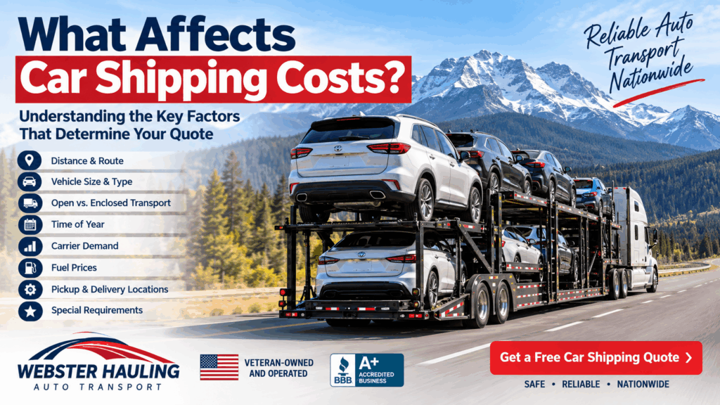Car shipping costs affected by distance, vehicle size, route and transport type