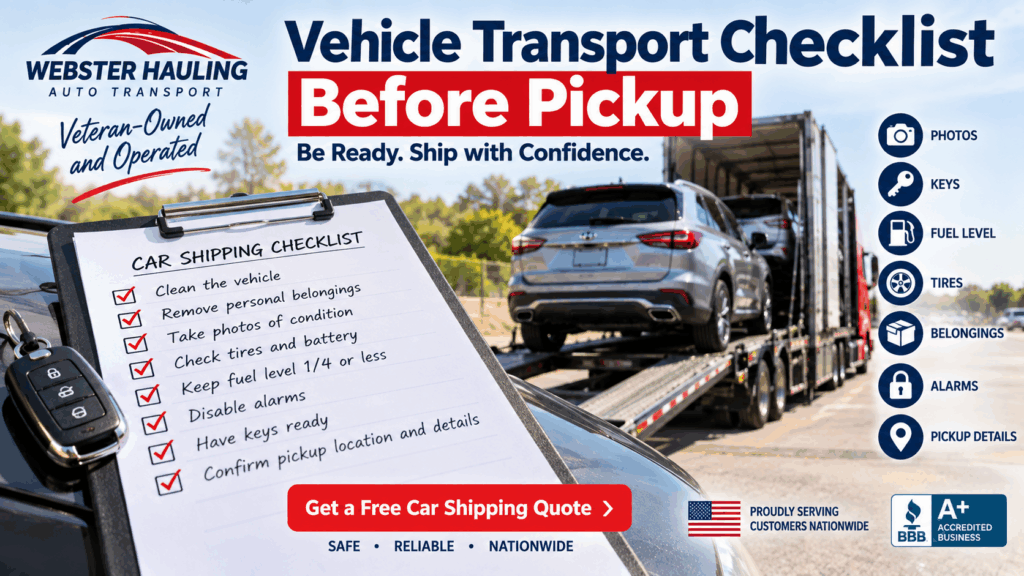 Vehicle transport checklist before auto carrier pickup