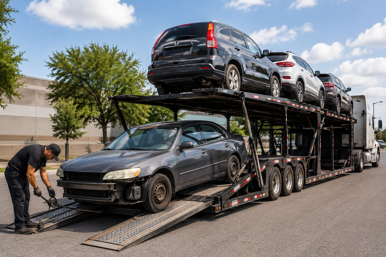 Open car shipping services using a multi-level auto transport carrier