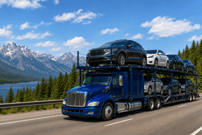 Car Shipping Services with vehicles secured on a professional auto transport carrier