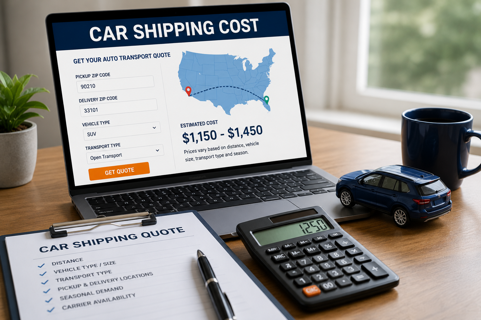 Car shipping quote pricing and vehicle transport estimate