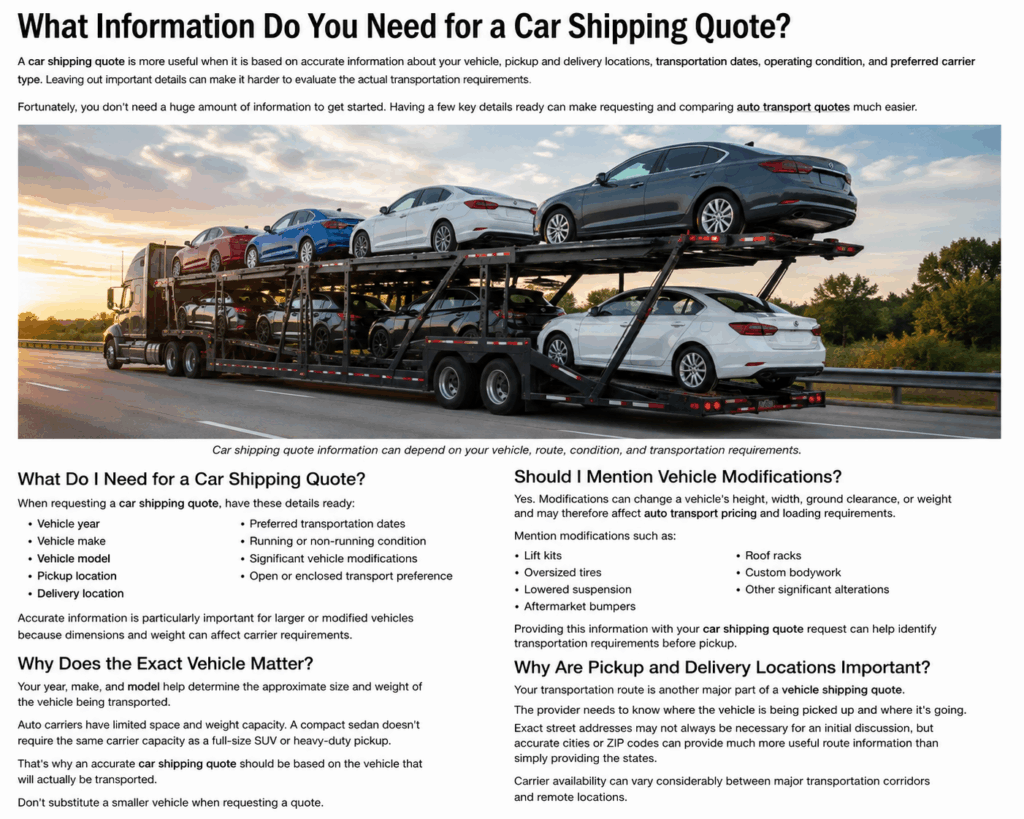 Car shipping quote for a vehicle transported on an open auto carrier