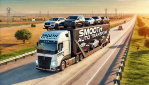 Here is the image for "Smooth Auto Transport" showcasing a professional auto transport truck transitioning from Kansas to Florida. Let me know if you need any modifications!

