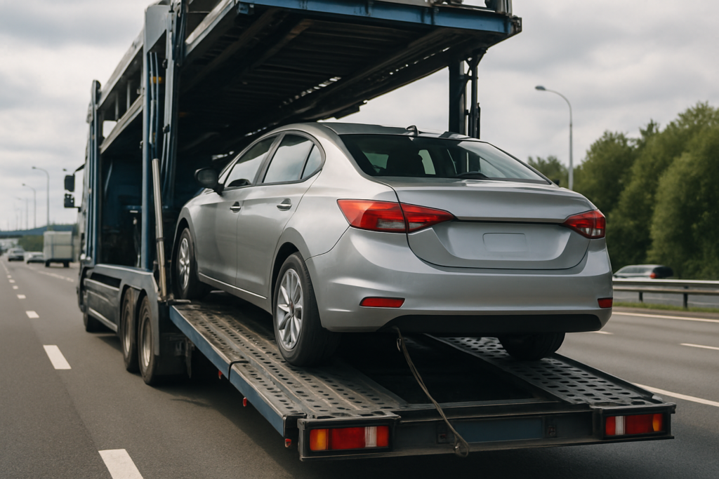 Car transport service loading vehicle onto truck
