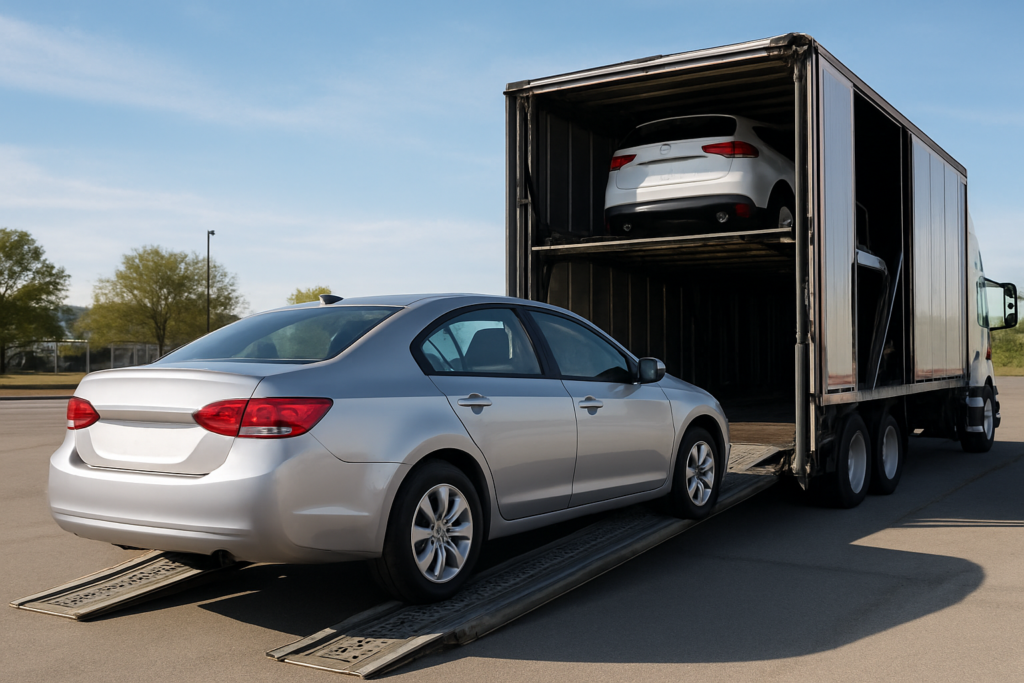 Car transport services depicted with a vehicle on a transport truck