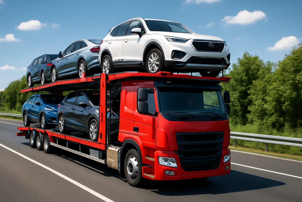 Efficient auto transport services truck on highway