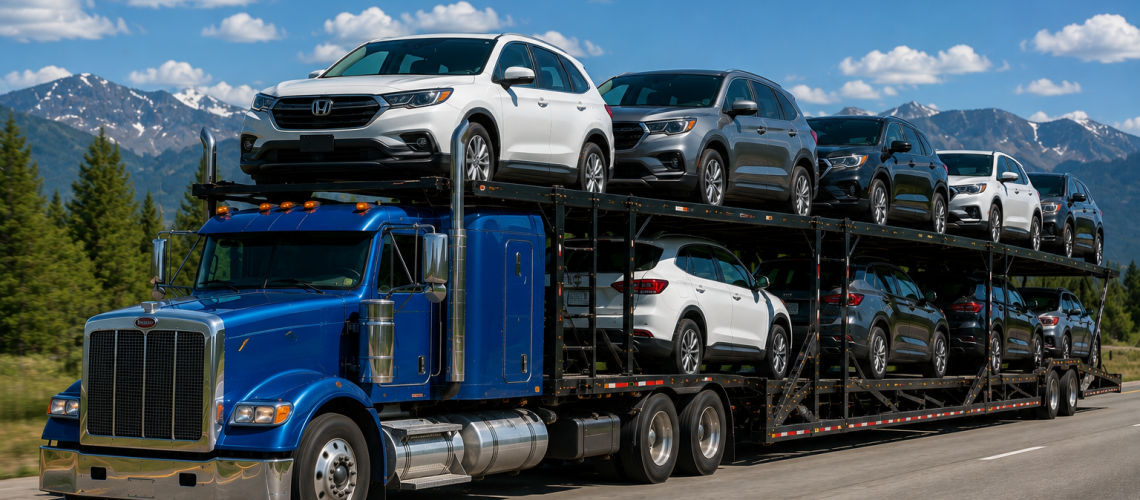Long distance transport with vehicles traveling on an open auto carrier