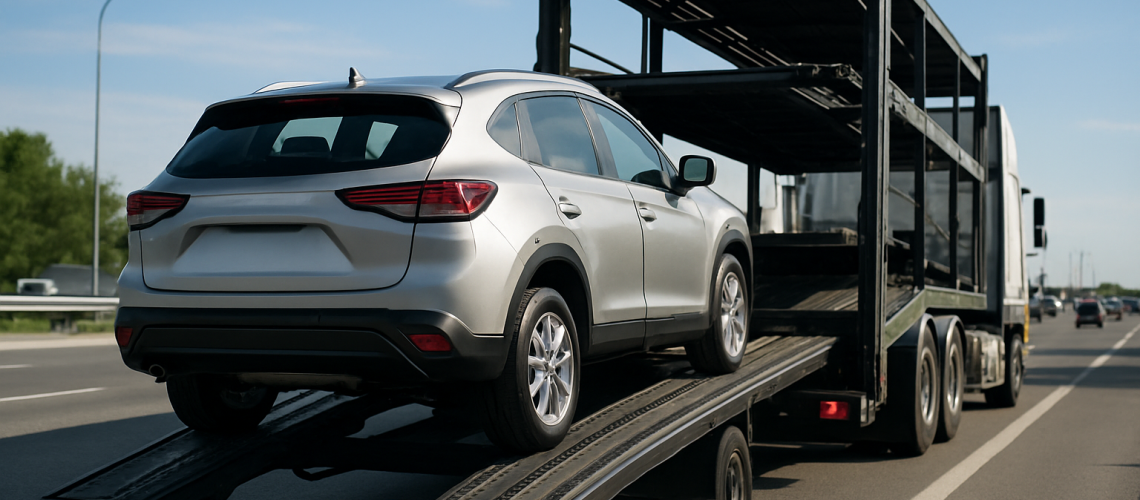 Car shipping costs explained with a vehicle on a transport truck