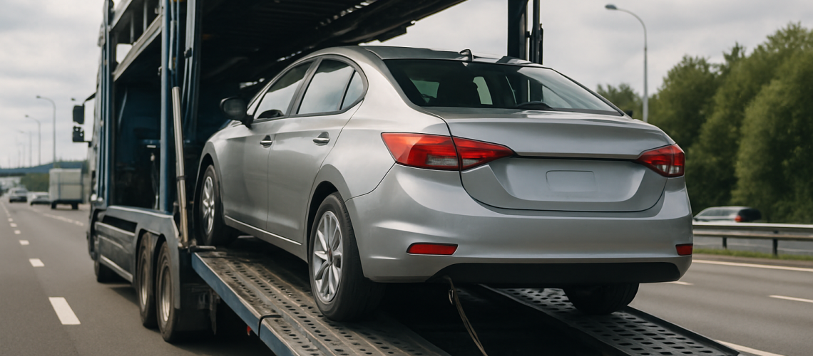 Car transport service loading vehicle onto truck