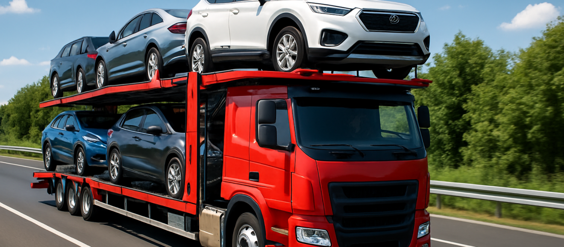 Efficient auto transport services truck on highway