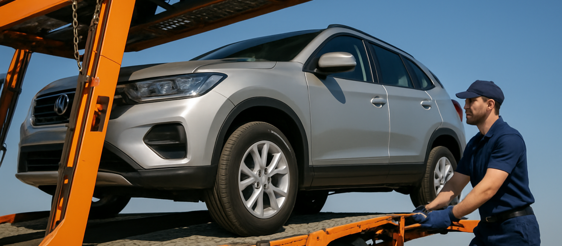 How does car transport work: a car on a transport carrier