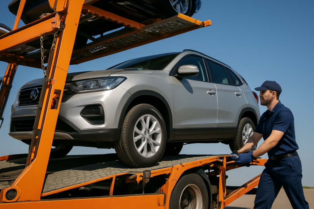How does car transport work: a car on a transport carrier