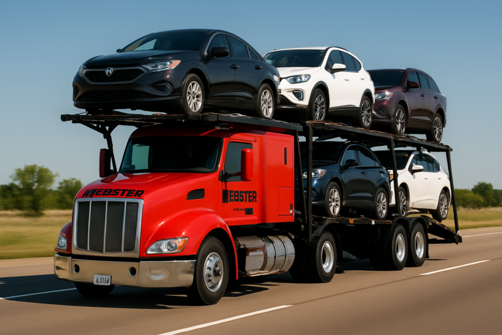 Webster Hauling car hauler truck on highway